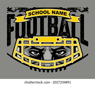 football team design with player wearing facemask for school, college or league