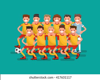 Football team. Eleven players together. Vector illustration