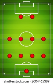 Football team formation. Soccer or football field. 4-4-2
