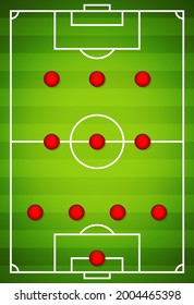 Football team formation. Soccer or football field. 4-3-3 