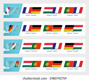 Football team games in group F of football European tournament 2020-21. Sport vector icon set.