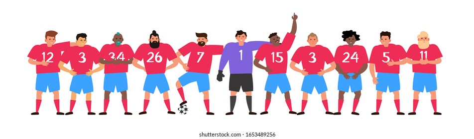 football team soccer players standing together vector illustration