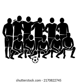 Football Team Together After Play. Stick Figure Pictogram Icon. Vector Illustration