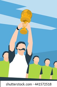 Football Team Winner With Cup Flat Vector Illustration
