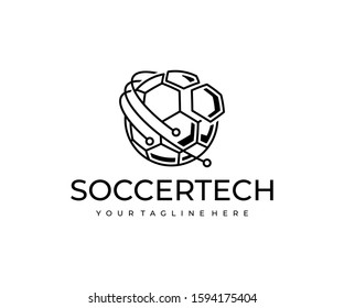 Football technology logo design. Soccer ball and circuit vector design. Soccer innovation logotype