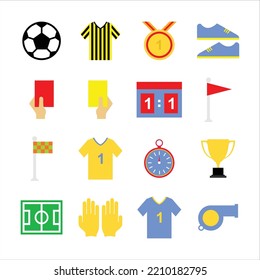 Football theme flat icon set collection for print and sticker