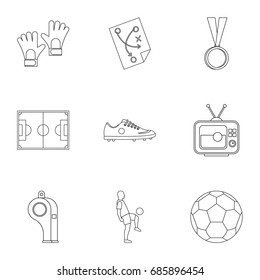 Football things icons set. Outline set of 9 football things vector icons for web isolated on white background