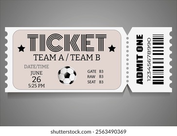 Football ticket design template. Card invitation, game team, event and date, location and place sector. vector illustration