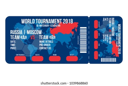 Football ticket for entrance to the stadium. Football ticket design for world cup 2018 in Russia. Vector