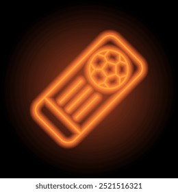 Football ticket simple icon vector. Flat design. Orange neon on black background.ai