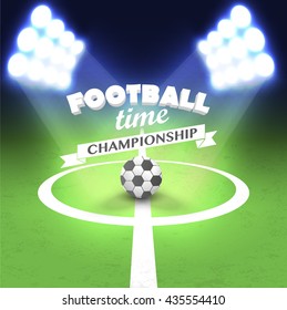 Football time background, vector soccer ball on the field