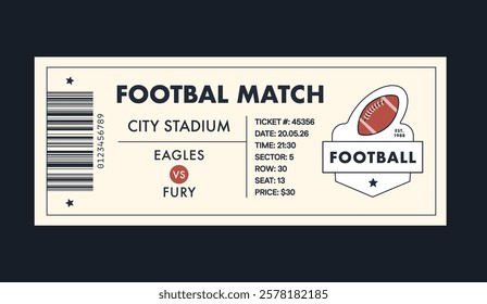 Football torn-off ticket template. Vector illustration of entrance ticket for bowling day. Modern linear badge design with ball. Editable stroke.