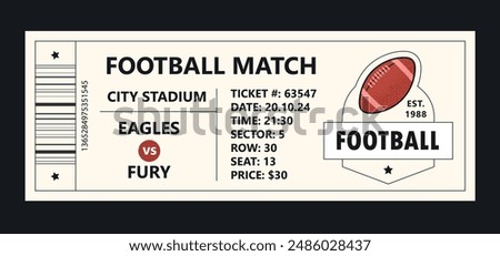 Football torn-off ticket template. Vector illustration of entrance ticket for bowling day. Modern linear badge design with ball. Editable stroke.