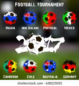 Football tournament 2017. Flags of the countries participant in the form of abstract balls. Vector illustration