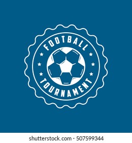 Football Tournament Emblem Line Icon On Blue Background