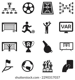 Football Tournament Icons. Black Flat Design. Vector Illustration.
