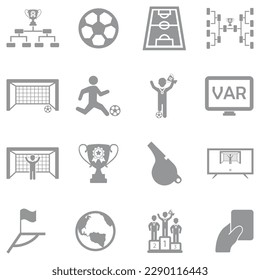 Football Tournament Icons. Gray Flat Design. Vector Illustration.