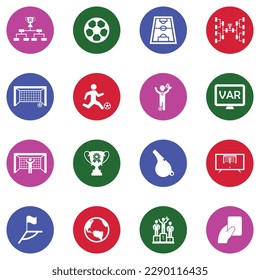 Football Tournament Icons. White Flat Collection In Circle. Vector Illustration.