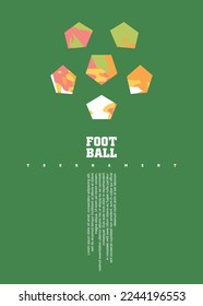 Football tournament minimal design concept for poster or banner with stylized ball on green field. Sports and recreation artistic abstract flyer illustration. Soccer vector image.