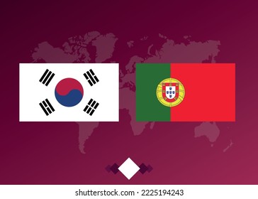 Afiche del torneo de fútbol. Partido de fútbol entre Corea del Sur y Portugal Vector gráficos. Mapa mundial.