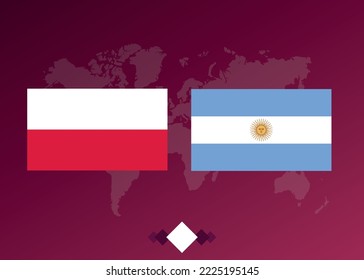 Football tournament poster. Football match between Poland and Argentina Vector graphics. World map.