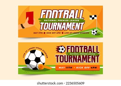 Football tournament, sport event banner design template. Field and ball feel design with cool look