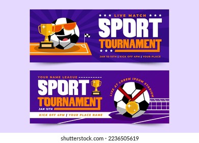 Football tournament, sport event banner design template. Field and ball feel design with cool look