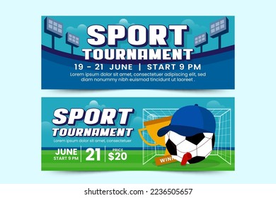 Football tournament, sport event banner design template. Field and ball feel design with cool look