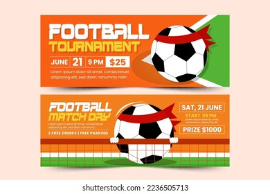 Football tournament, sport event banner design template. Field and ball feel design with cool look