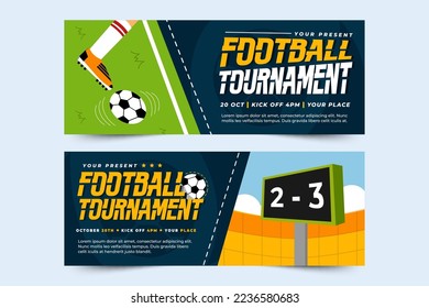 Football tournament, sport event banner design template. Field and ball feel design with cool look