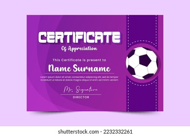 Football tournament, sport event certificate design template easy to customize simple and elegant design