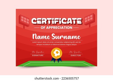 Football tournament, sport event certificate design template. Field and ball feel design with cool look