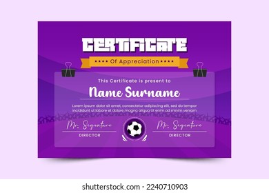 Football tournament, sport event certificate design template easy to customize simple and elegant design