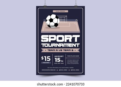 Football tournament, sport event flyer or poster design template easy to customize simple and elegant design