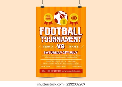 Football tournament, sport event poster or flyer design template easy to customize simple and elegant design