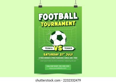 Football tournament, sport event poster or flyer design template easy to customize simple and elegant design