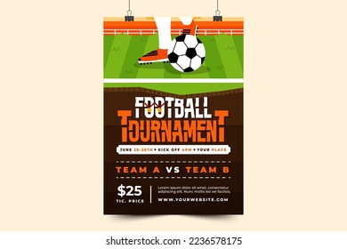 Football tournament, sport event poster or flyer design template. Field and ball feel design with cool look