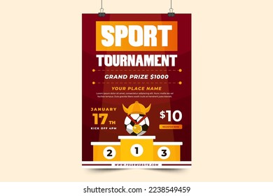 Football tournament, sport event poster or flyer design template. Field and ball feel design with cool look