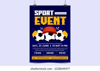 Football tournament, sport event poster or flyer design template. Field and ball feel design with cool look