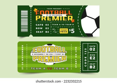 Football tournament, sport event ticket design template easy to customize simple and elegant design