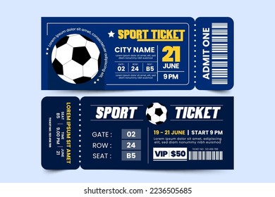 Football tournament, sport event ticket design template easy to customize simple and elegant design