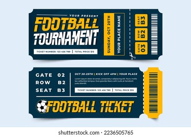 Football tournament, sport event ticket design template easy to customize simple and elegant design