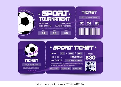 Football tournament, sport event ticket design template easy to customize simple and elegant design