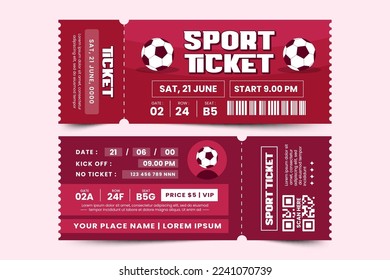 Football tournament, sport event ticket design template easy to customize simple and elegant design