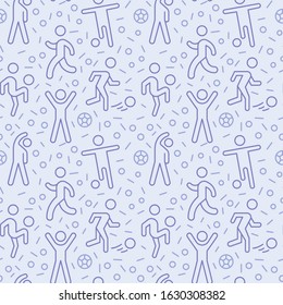 Football training seamless pattern. Soccer sport icons pattern background. Vector graphics