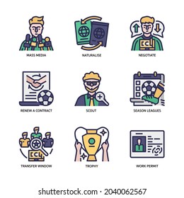 Football Transfers Icons Set Filled Outline Style