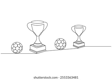 Football trophy cup continuous line drawing of isolate outline football day simple vector icon