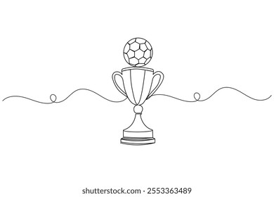 Football trophy cup continuous line drawing of isolate outline football day simple vector icon