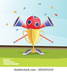 FOOTBALL TROPHY WITH TRUMPET AND SHOES