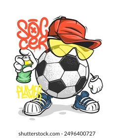 Football t-shirt print design. Spray graffiti soccer street art.